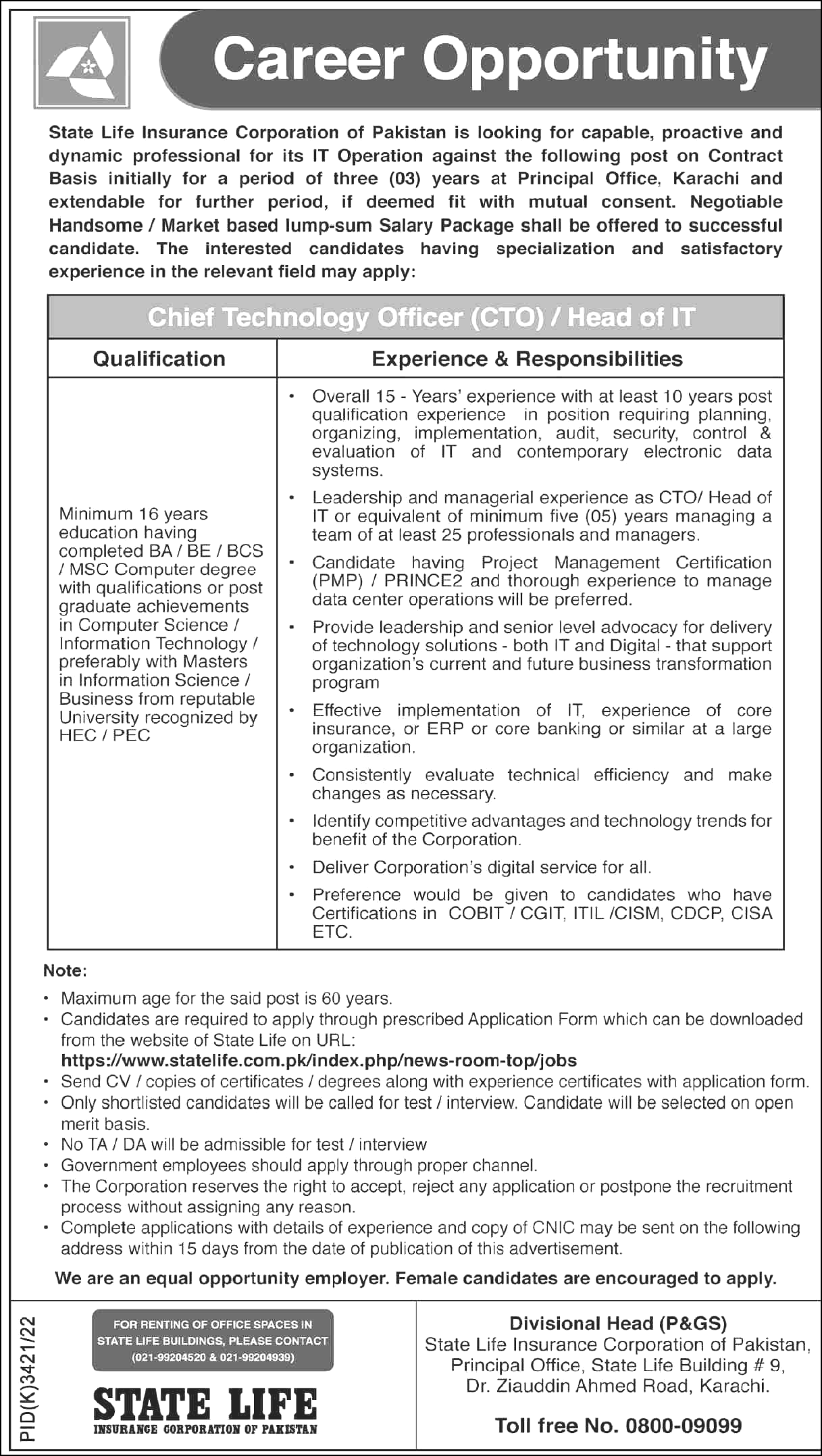 State Life Insurance Corporation of Pakistan Jobs May 2023