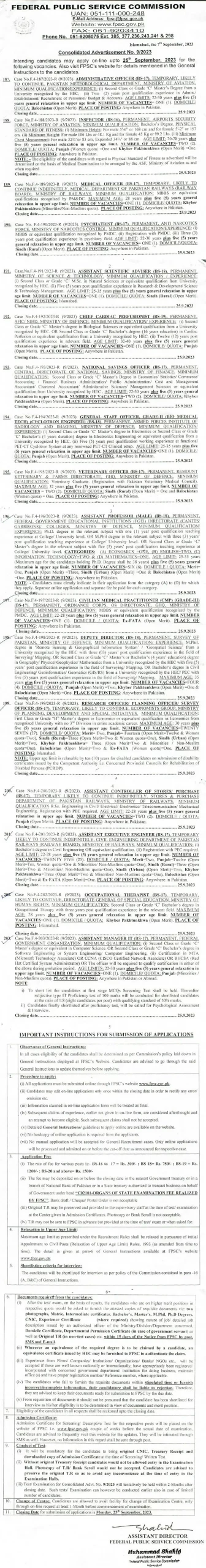 Federal Public Service Commission FPSC Islamabad Jobs 2023