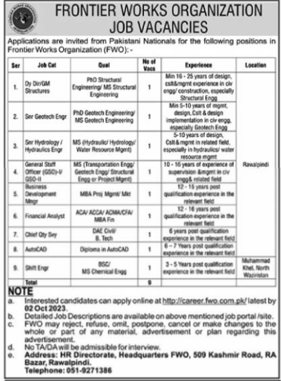 Latest Frontier Works Organization Jobs 2023