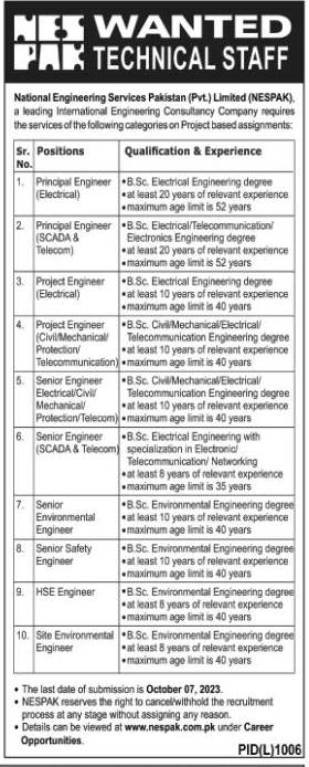 National Engineering Services Pakistan NESPAK Jobs 2023