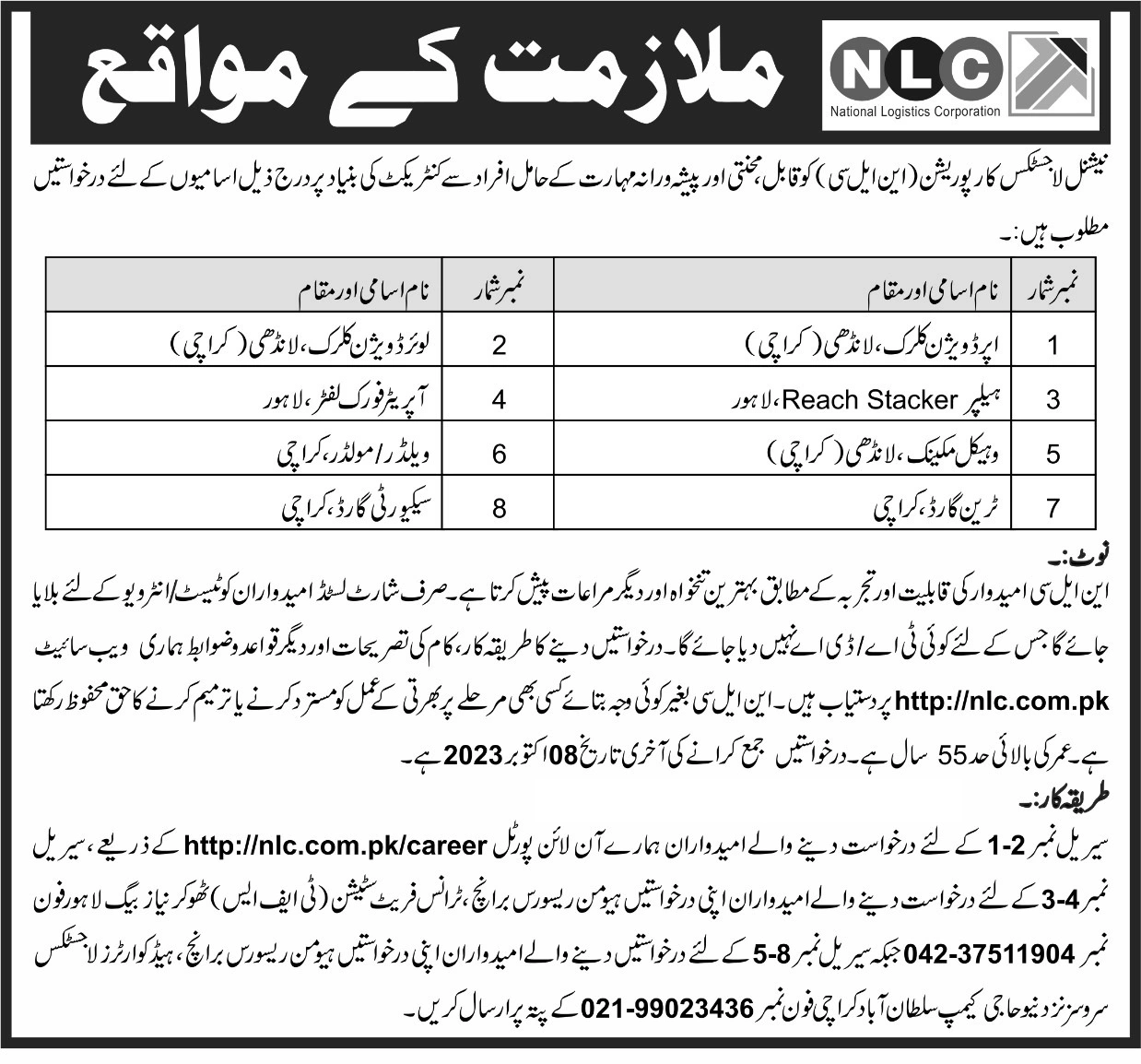 National Logistics Cell NLC Latest Jobs 2023