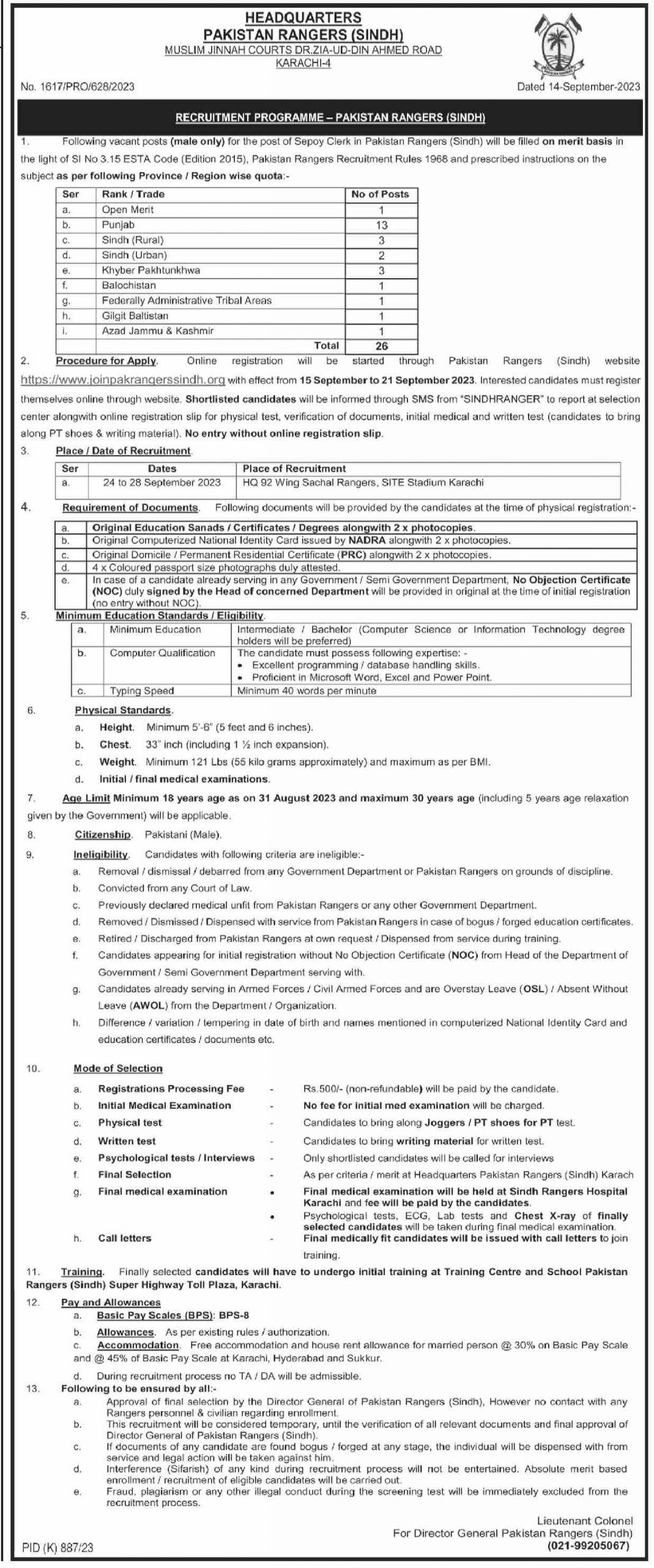 Pakistan Rangers Govt Jobs Pakistan Today 2023