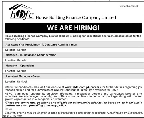 House Building Finance Company Limited Jobs 2023